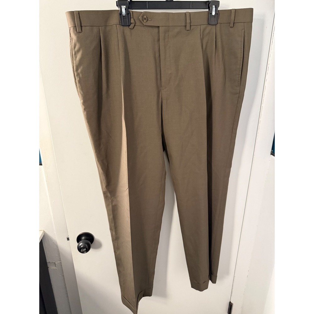 Lauren Ralph Lauren Mens 42W 30L Wool Pleated Cuffed Dress Pants Olive Brown